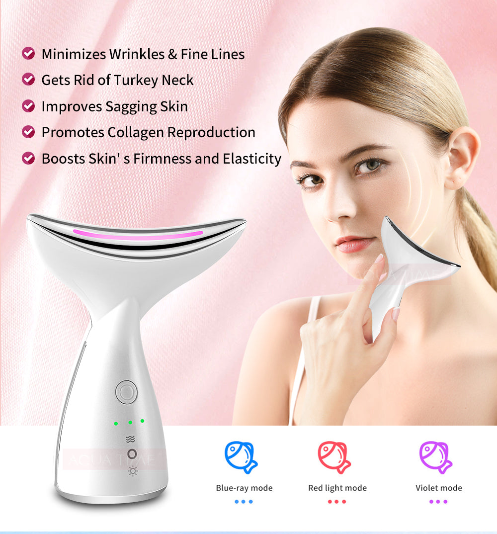 Microcurrent Neck Face Beauty Device With 3 Colors LED Photon Therapy Skin Tighten Reduce Double Chin Face Lifting Devices