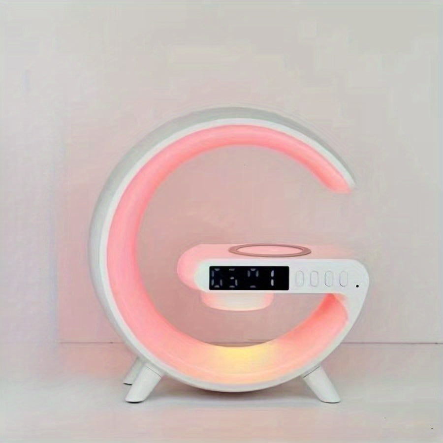 G-Shaped Wireless Charger Lamp with Bluetooth Speaker, Alarm Clock & RGB Night Light