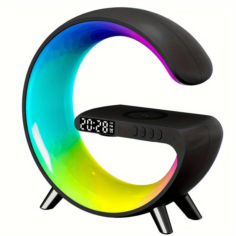 G-Shaped Wireless Charger Lamp with Bluetooth Speaker, Alarm Clock & RGB Night Light