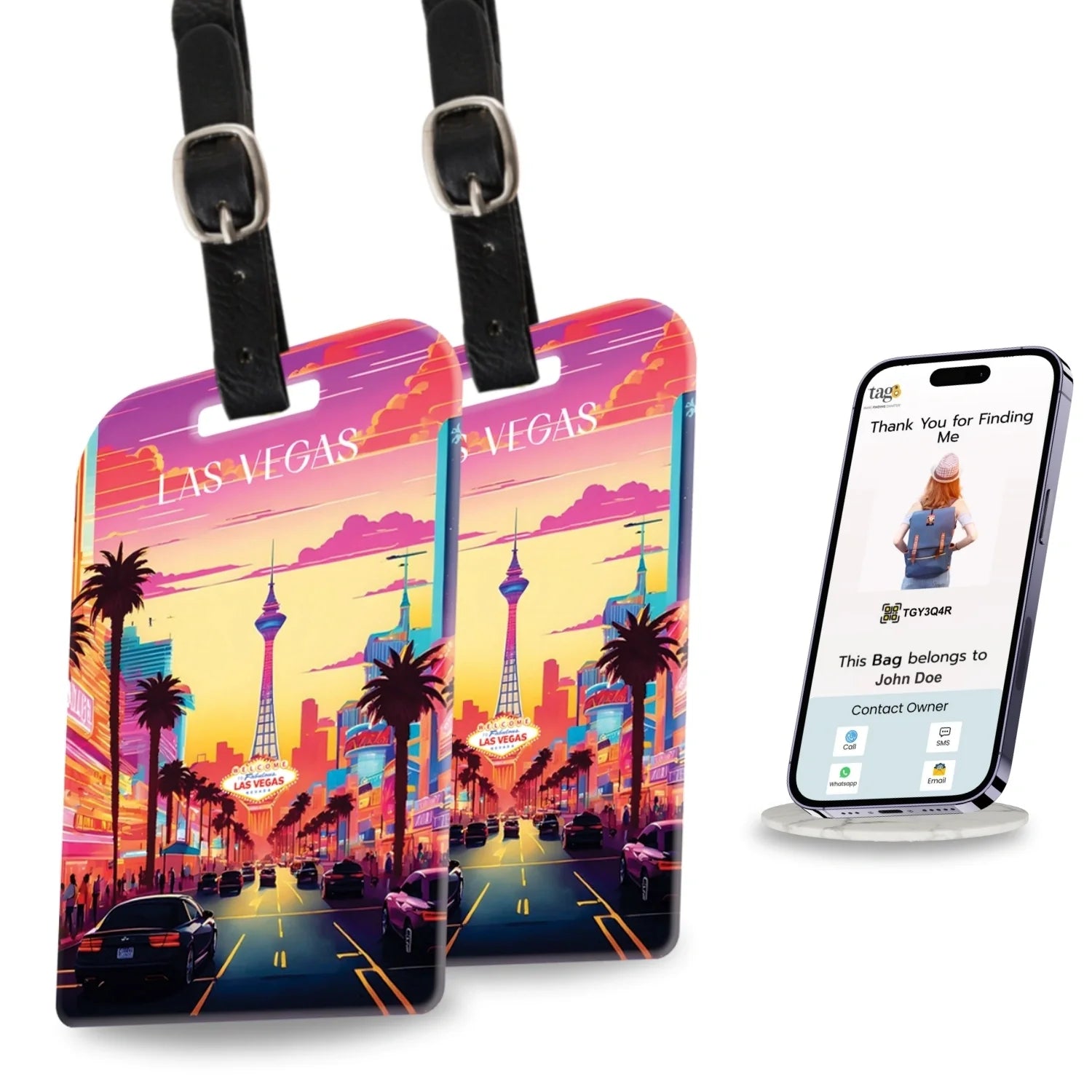 Smart Luggage Tag – QR Code Travel Bag Tracker - Las Vegas [Pack 2]