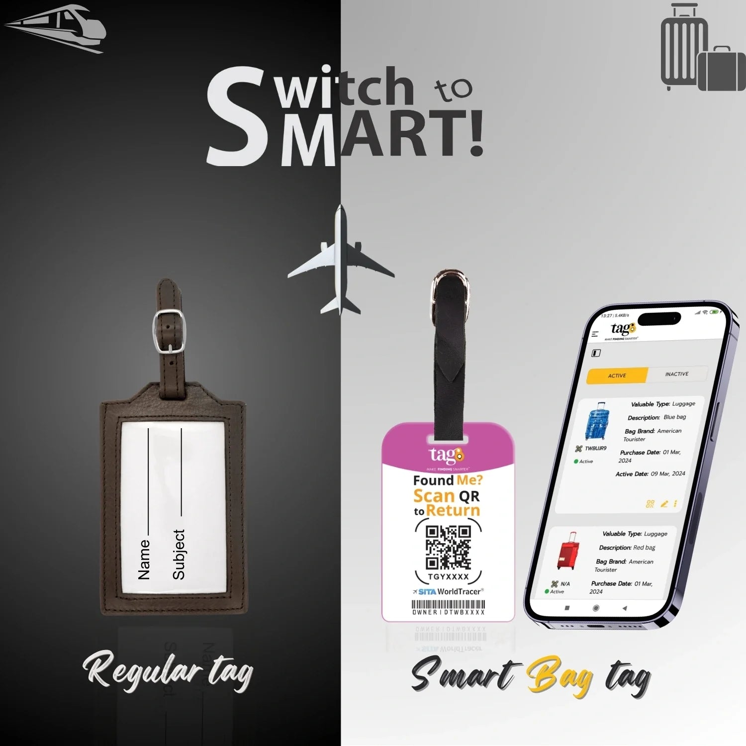 Smart Luggage Tag – QR Code Travel Bag Tracker - Las Vegas [Pack 2]