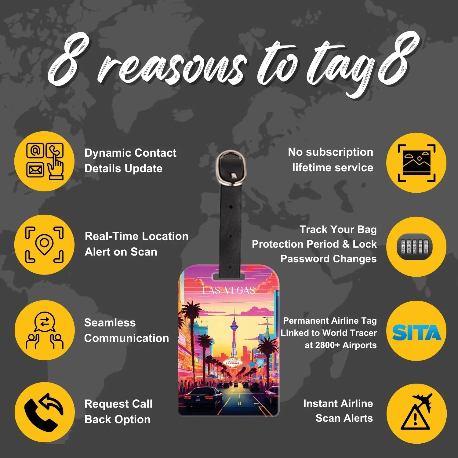 Smart Luggage Tag – QR Code Travel Bag Tracker - Las Vegas [Pack 2]
